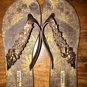 iPanema Bronze Floral Flip Flop Sandals